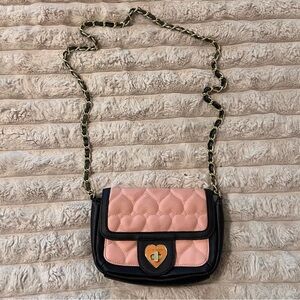 Betsey Johnson Pink and Black Heart Lock Crossbody Bag